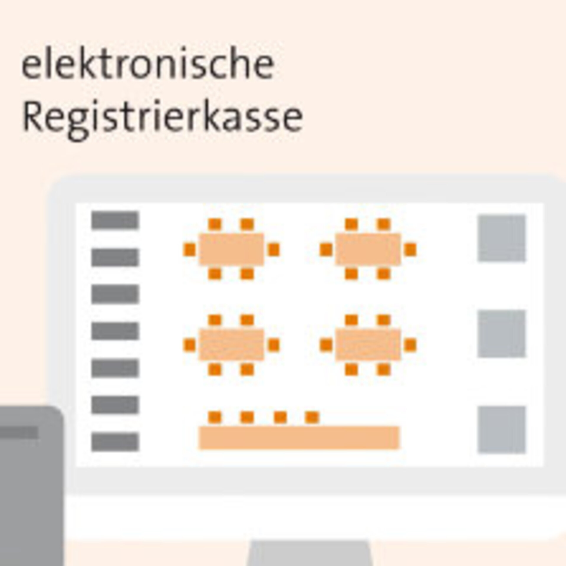 Grafik eines Computers mit der Überschrift "elektronische Registrierkasse"